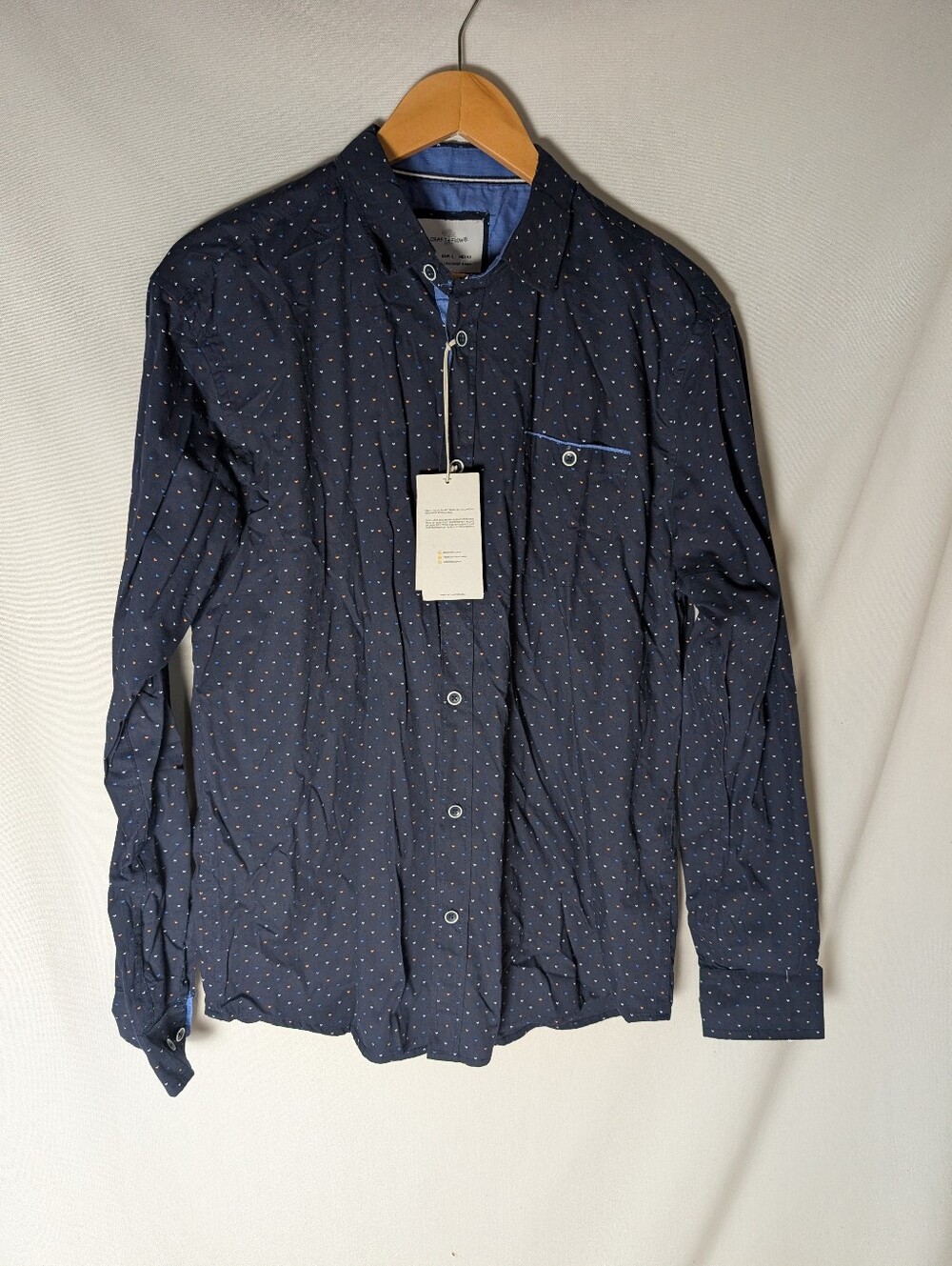 NEW Craft Flow Men's Navy Heart Dot-Print Long-Sleeve Shirt Size‎ L